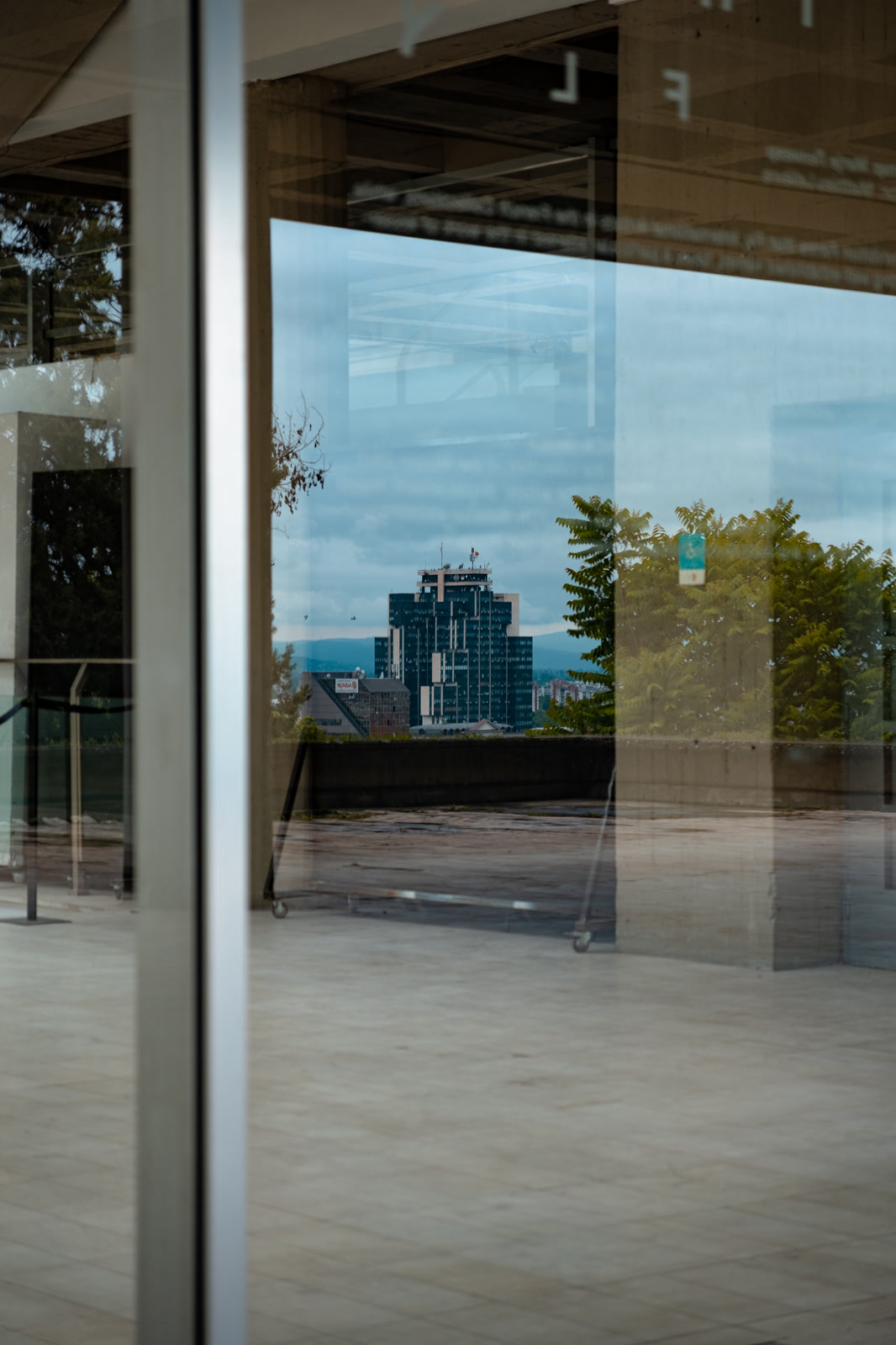 City seen through a glass facade