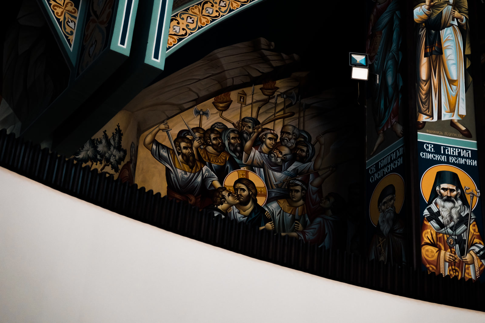 Church interior, frescoes and stained glass