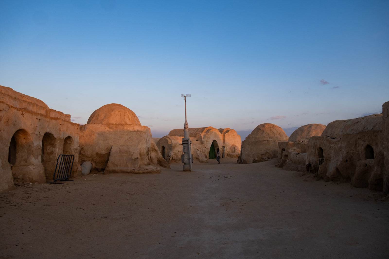 Domed mud-brick courtyard at dusk
